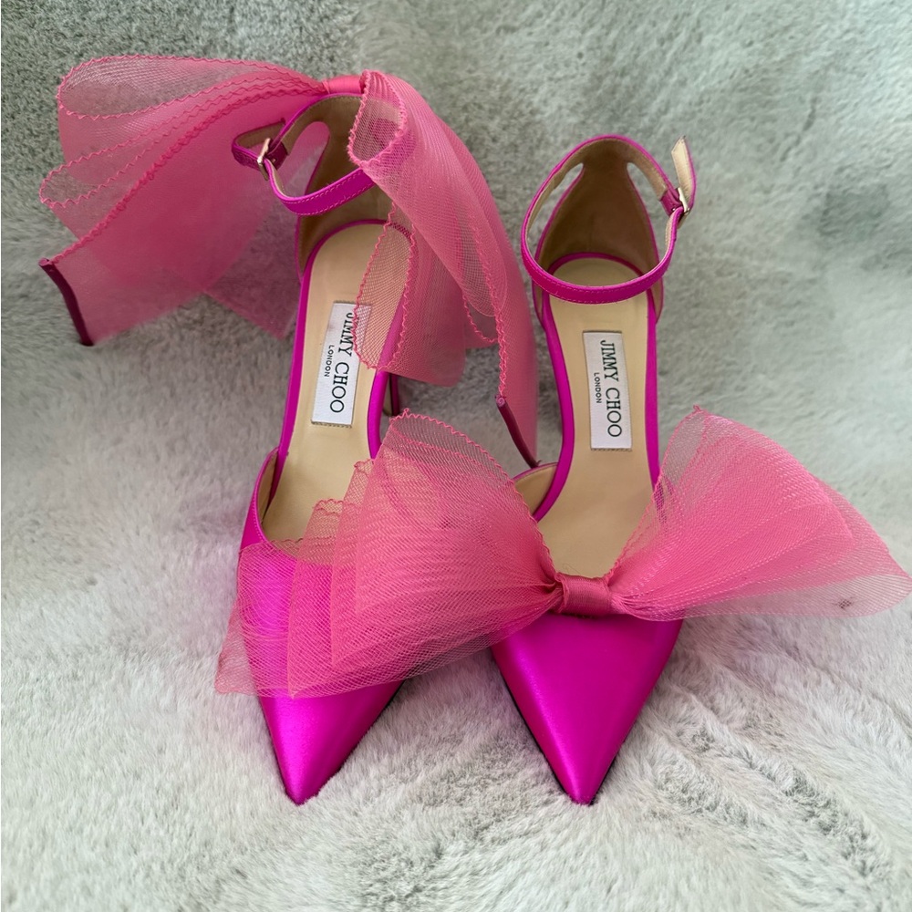 Jimmy Choo Fuchsia Satin Heels with Tulle Accents